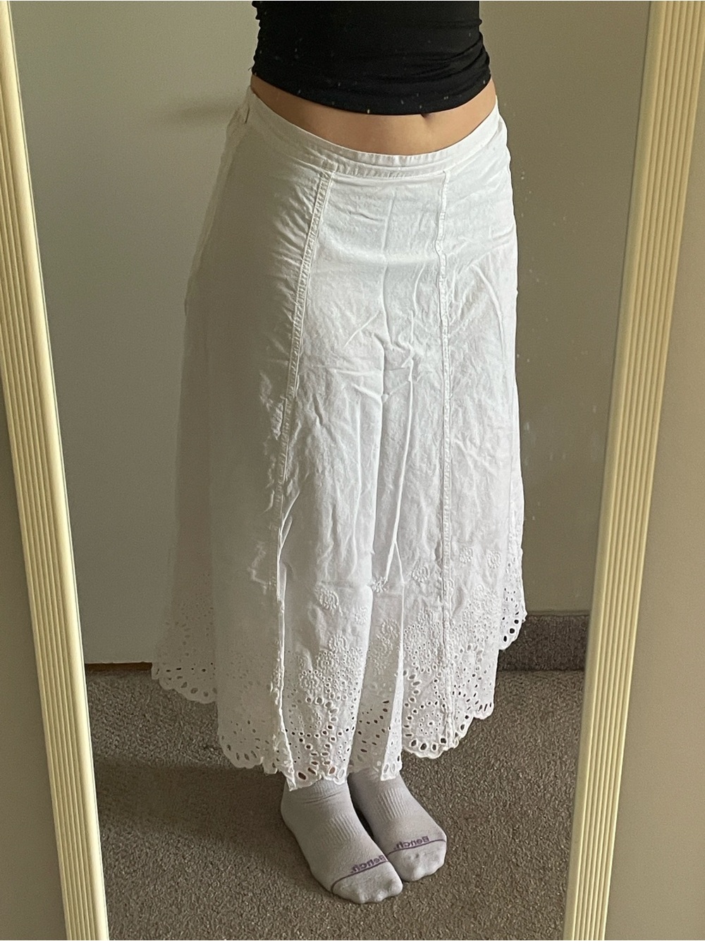Vintage White Eyelet Hem A-Line Midi Skirt